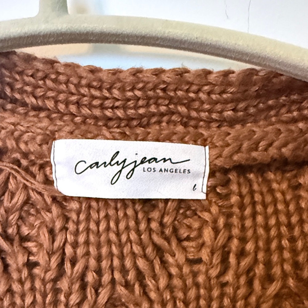 Carley Jeans Chunky Cable Knit Open-Front Cardigan - Brown - Picture 2 of 3